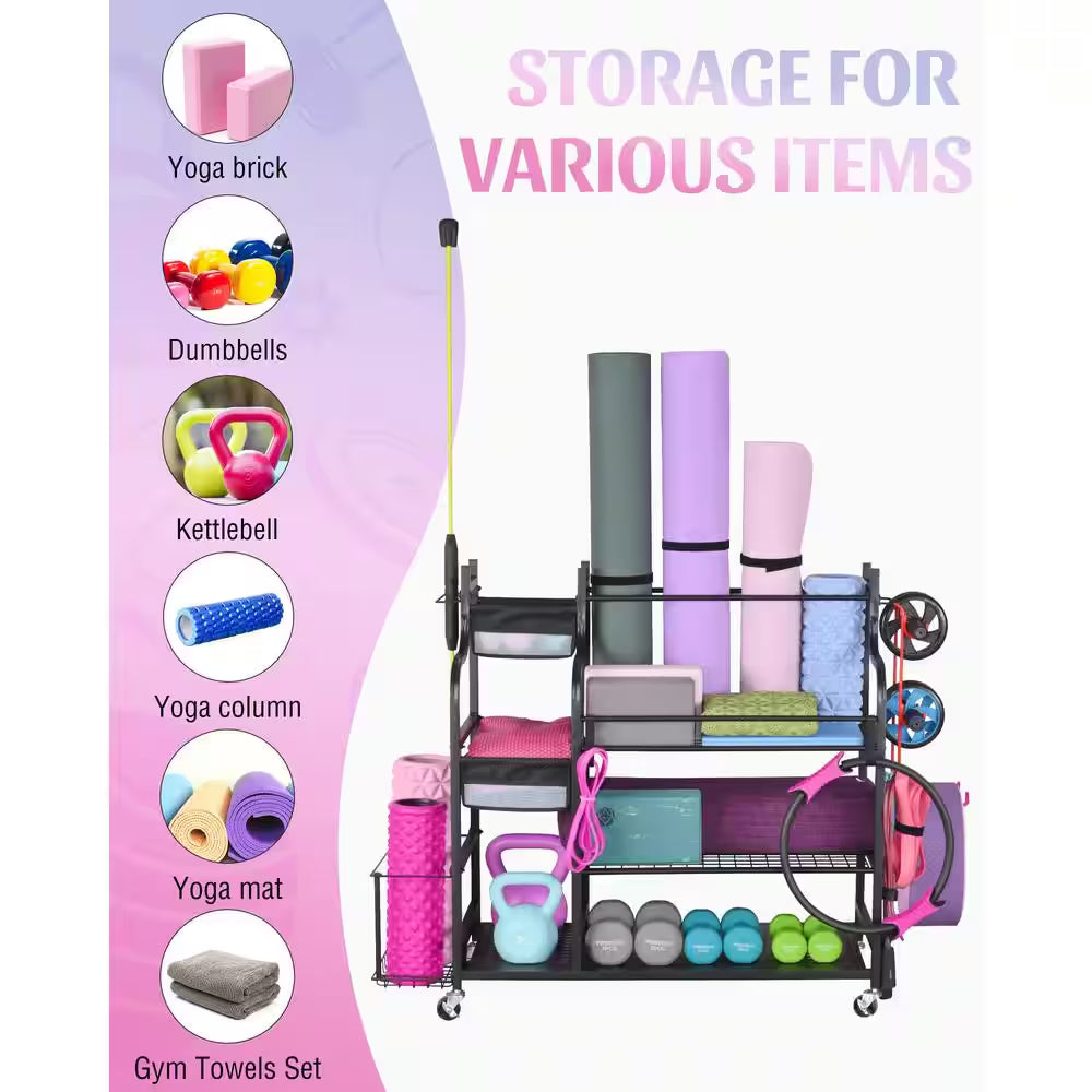 220 Lbs. Yoga Mat Storage Racks Gym Sports Equipment Storage Organizer with Black Finish